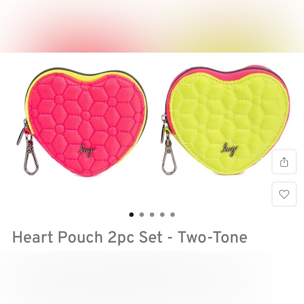 Lug Two-Tone Heart Pouch Set - Lemon Lime & Magenta. NWT. SET OF 2